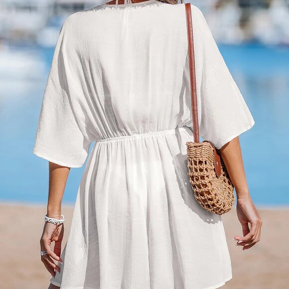 Cupshe Deep Waters White Cover-Up Mini Dress Size S | NWT | Beach Vacation Style - Picture 3 of 5